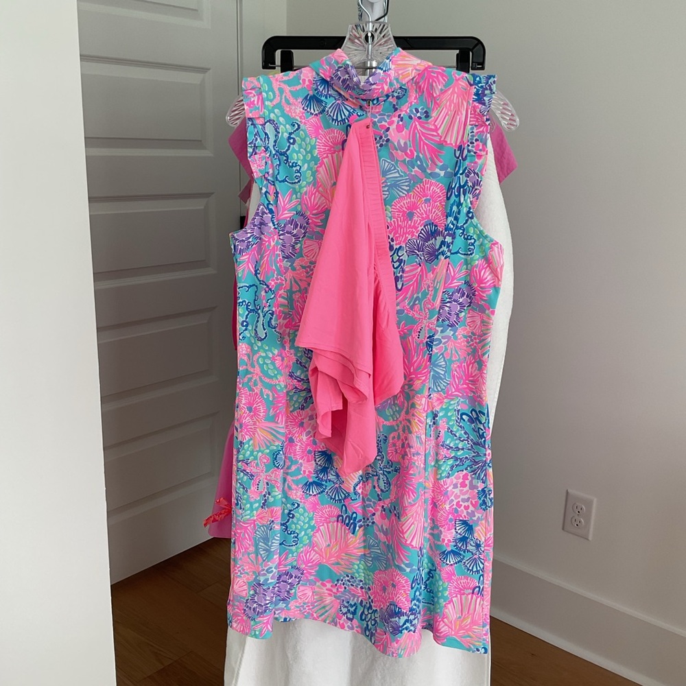 Lilly Pulitzer Luxletic Pink and Blue Patterned Dress with separate shorts - Picture 2 of 4